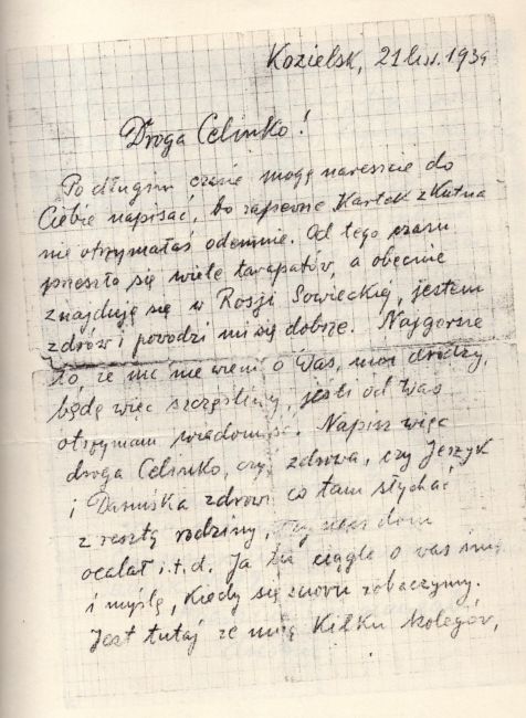 List z obozu w Kozielsku od Stanisława Adamczyka