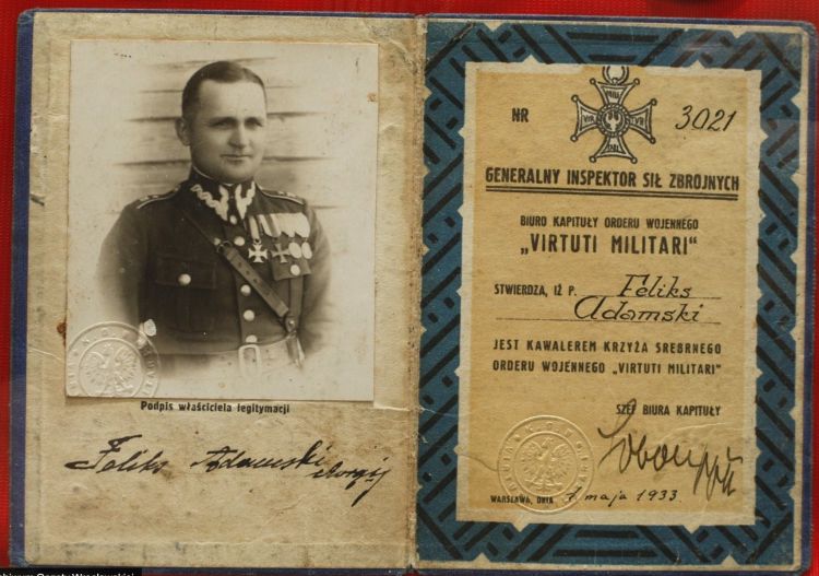 Feliks Adamski - książeczka orderu Virtuti Militari