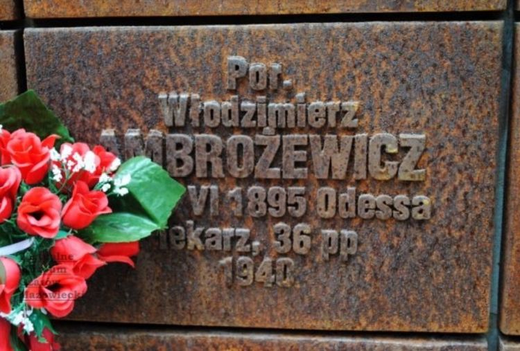 Tabliczka cmentarna Włodzimierza Ambrożewicza na cmentarzu wojennym w Katyniu