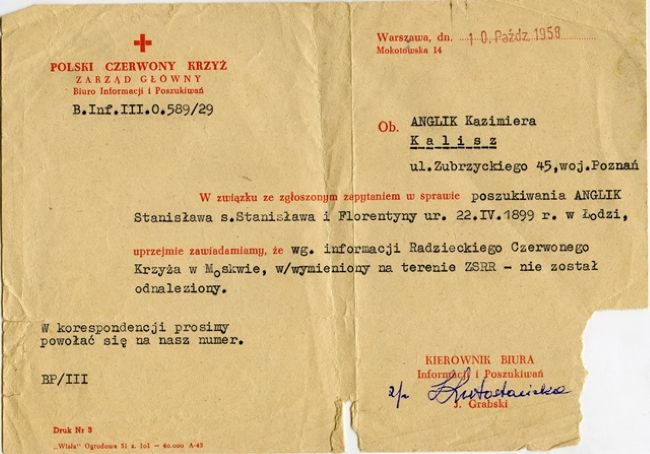 Pismo PCK Stanisław Anglik