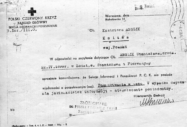 Pismo PCK Stanisława Anglik
