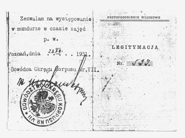 Legitymacja Przysposobienia Wojskowego Stanisław Anglik