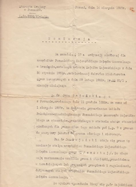 Nominacja Jan Bajoński na dożywotnie stanowisko prymariusza.