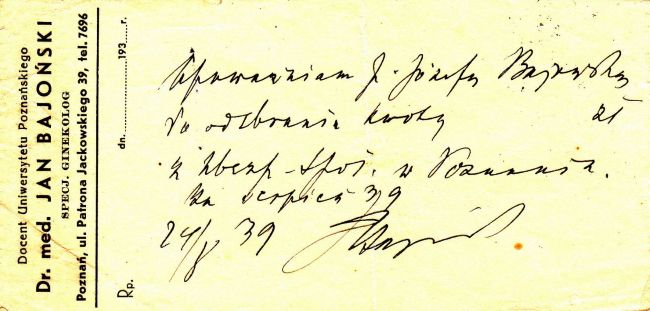 Jan Bajoński kartka do rodziny