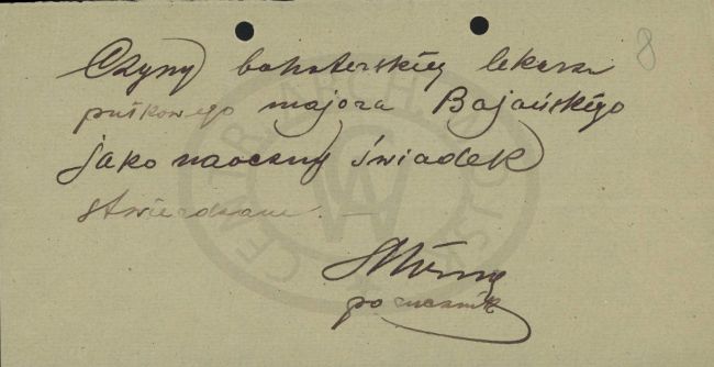 Zaświadczenie do wniosku Virtuti Militari Jan Bajoński