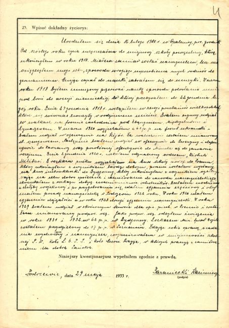 Kazimierz Baraniecki, życiorys własnoręczny