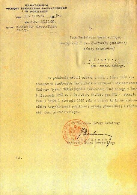 Kazimierz Baraniecki - mianowanie na nauczyciela