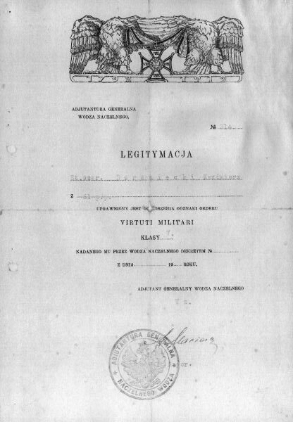 Kazimierz Baraniecki potwierdzenie prawa do noszenia odznaki orderu VM