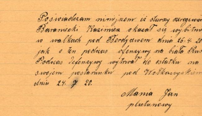 Zaświadczenie VM Kazimierz Baraniecki