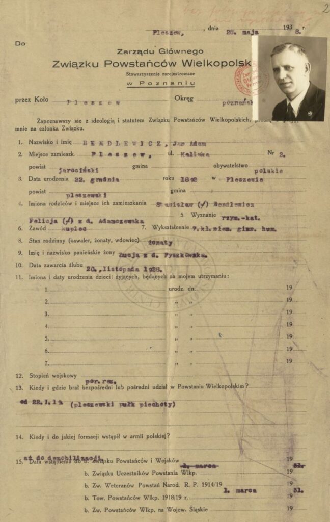 Materiały z Wojskowego Biura Historycznego - Jan Bendlewicz