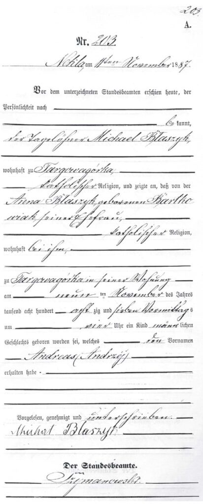 Andrzej Błaszyk - metryka USC.