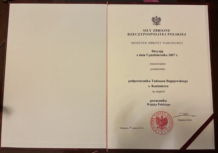 Akt awansu Tadeusza Bogajewskiego