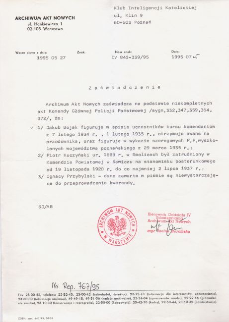 Jakub Bojak pismo z archiwum Akt Nowych