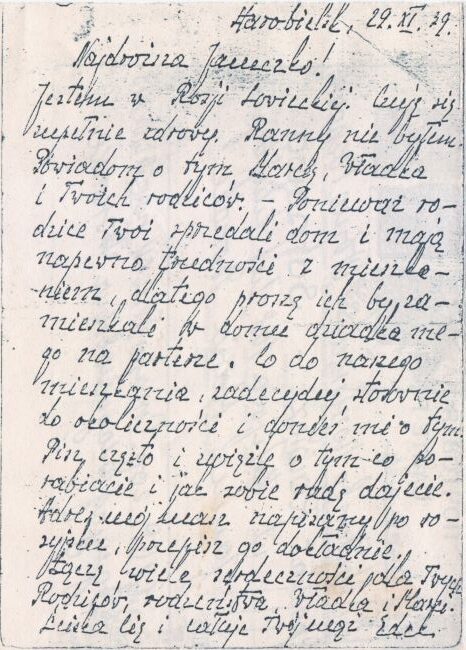 List z obozu w Starobielsku Edmunda Bondke