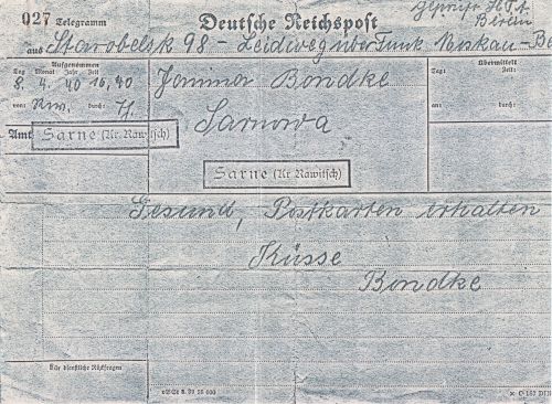 Telegram w języku niemieckim od Edmunda Bondke