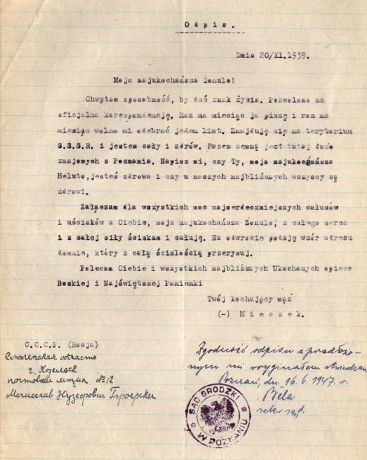 List z obozu w Kozielsku od Mieczysław Brojerskiego