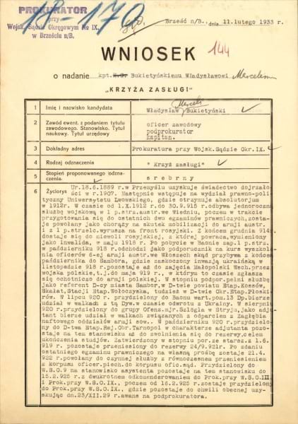 Wniosek o nadanie "Krzyża Zasługi".