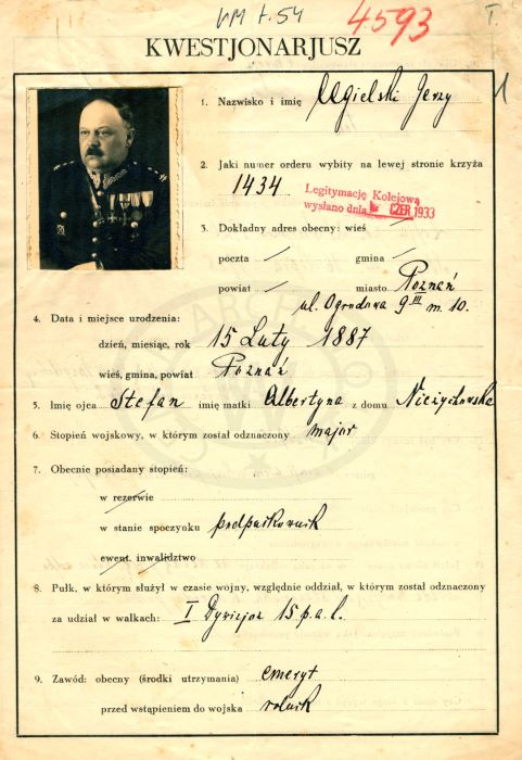 Kwestionariusz Jerzego Wojciecha Cegielskiego - Wojskowe Biuro Historyczne