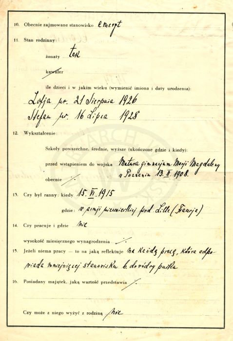 Kwestionariusz Jerzego Wojciecha Cegielskiego - Wojskowe Biuro Historyczne