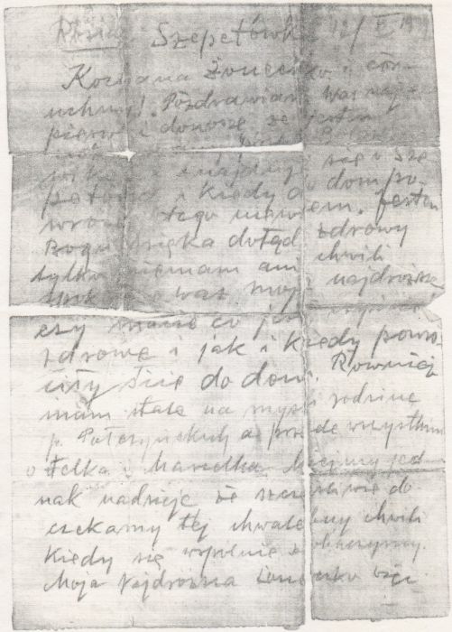 List Jakuba Chojana z obozu przejściowego w Szepietówce.