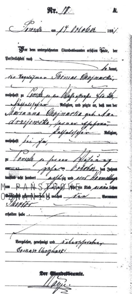 Teodor Chojnacki, metryka