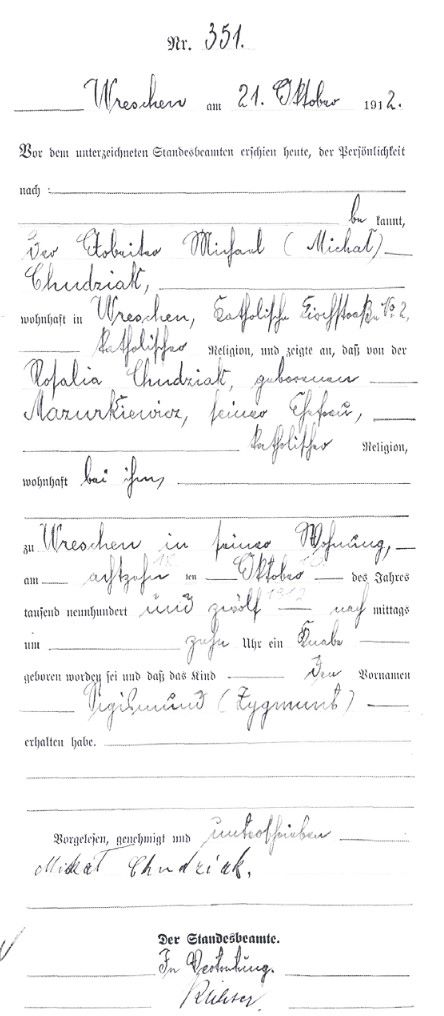 Zygmunt Chudziak - metryka