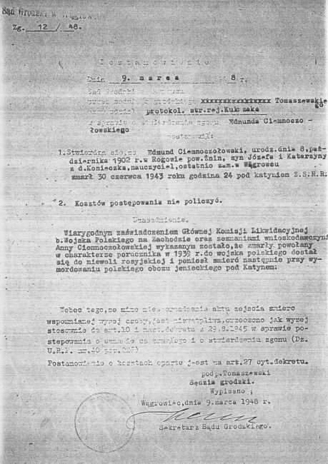 Edmund Ciemnoczołowski - uznanie za zmarłego