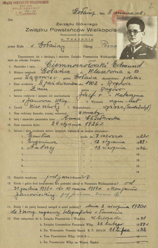 Kolekcja Akt Powstańc&oacute;w Wielkopolskich - Edmund Ciemnoczołowski 