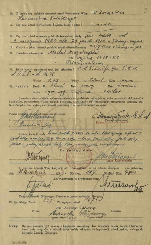 Kolekcja Akt Powstańc&oacute;w Wielkopolskich - Edmund Ciemnoczołowski 