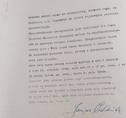 Wniosek o uznanie za zmarłego Bronisława Ciosańskiego