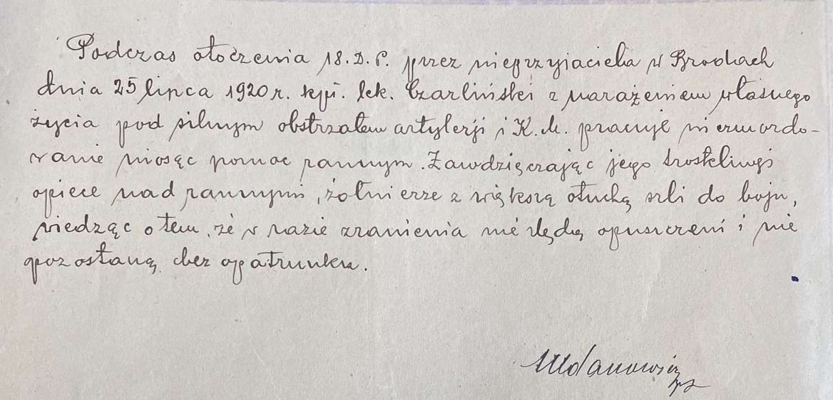 Uzasadnienie przyznania Krzyża Walecznych nr 28896 Stanisławowi Czarlińskiemu.