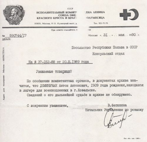 Antoni Dominiczak pismo z Moskwy