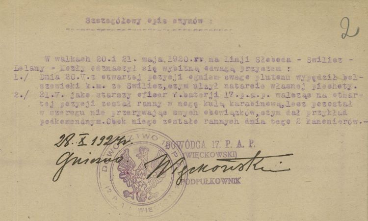 Wniosek o Virtuti Militari dla Feliksa Mariana Filejskiego.