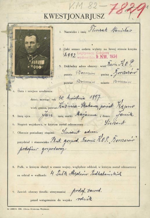 Kwestionariusz Stanisław Florczak.