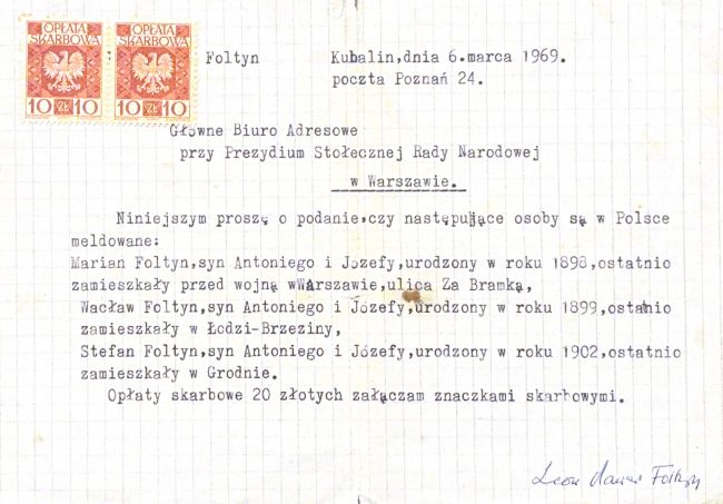 Poszukiwania Wacława Foltyna przez rodzinę.