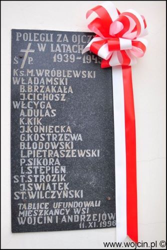 Tablica ofiar II wojny światowej wsi W&oacute;jcin.