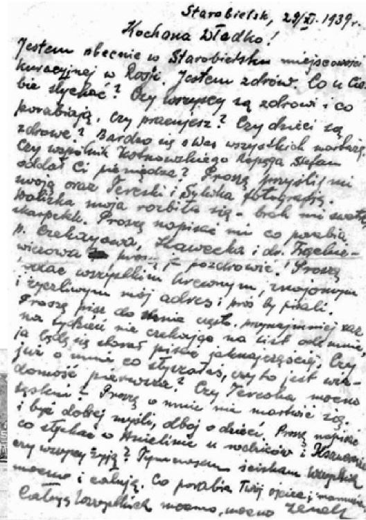 List Zenona Gałdka ze Starobielska do żony Władysławy 29.11.1939r.