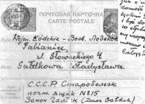 Kartka pocztowa ze Starobielska od Zenona Gałdka - strona adresowa