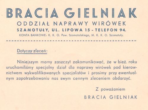 Firma Braci Gielniak. Lata 30-te XX wieku. 