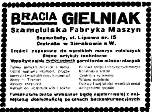 Ogłoszenie z Gazety Szamotulskiej. 
Firma Braci Gielniak.