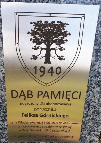 Gornicki_Feliks_Lawica Tablica Feliksa Górnickiego - dąb pamięci.