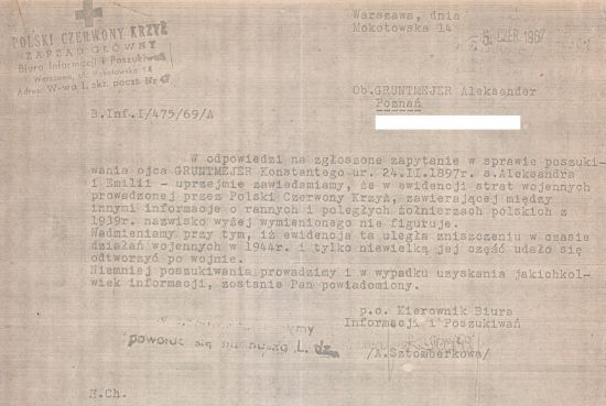 Informacja z PCK dotycząca Konstantego Gruntmejera