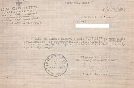 Informacja z PCK dotycząca Konstantego Gruntmejera