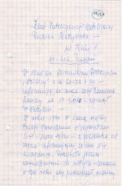 List Jadwigi Jandy, żony Franciszka Jandy, lata 90-te