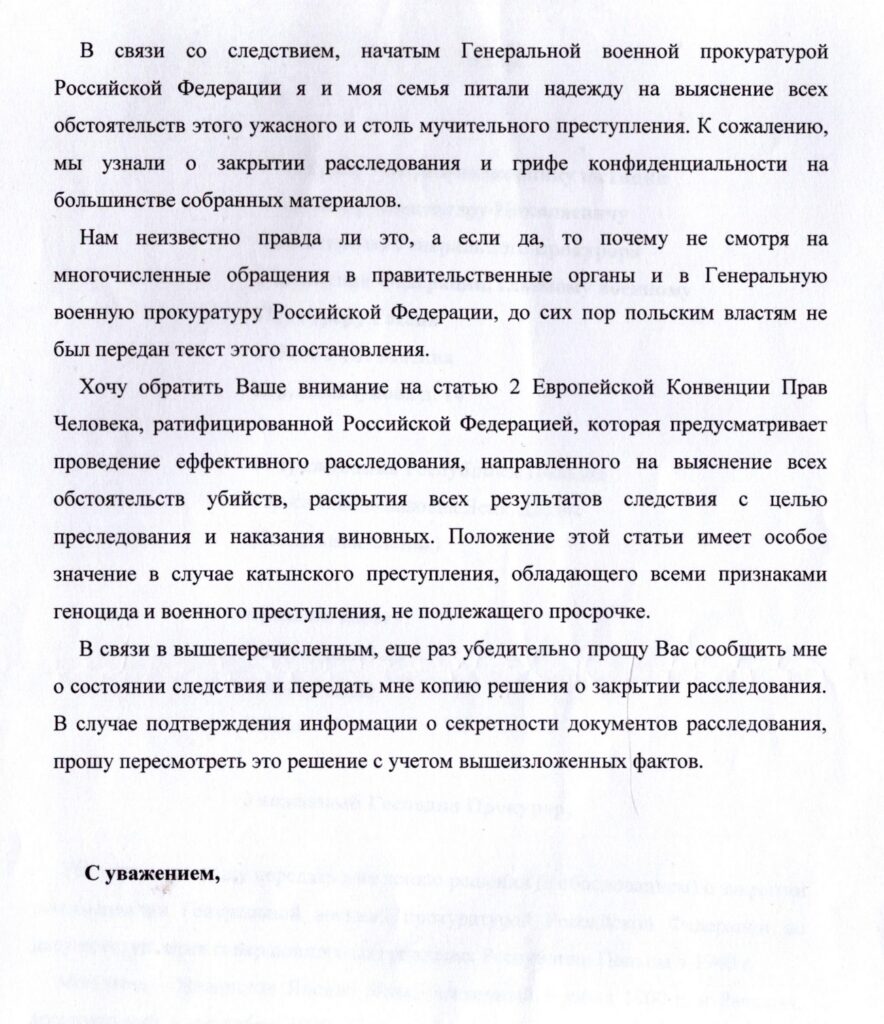 Wniosek o odtajnienie rosyjskich akt Władysława Jasik