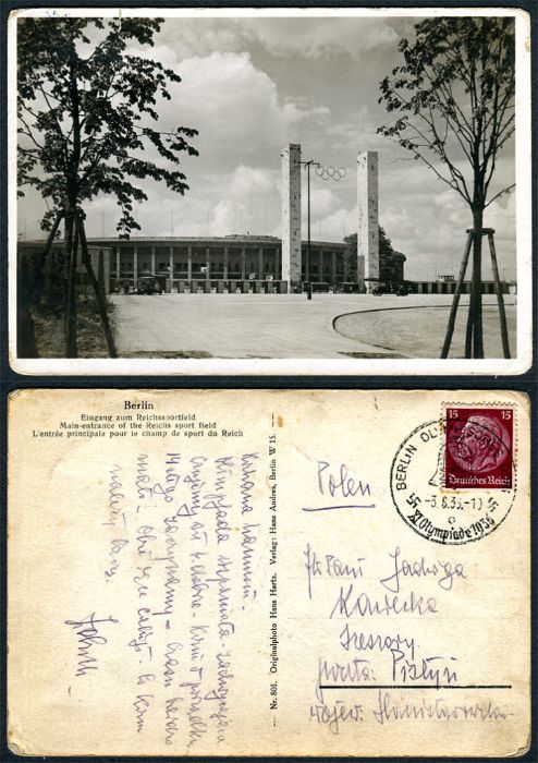 Kartka pocztowa z olimpiady w Berlinie do Matki Jadwigi.