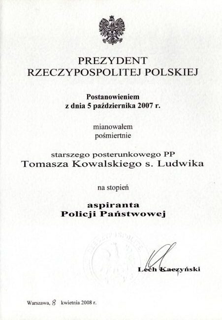 Nominacja na wyższy stopień Tomasza Kowalskiego