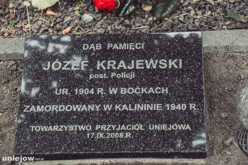 Tabliczka Dąb Pamięci J&oacute;zefa Krajewskiego w Uniejowie