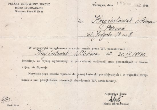 Pismo do PCK Wiktor Krzyżostaniak