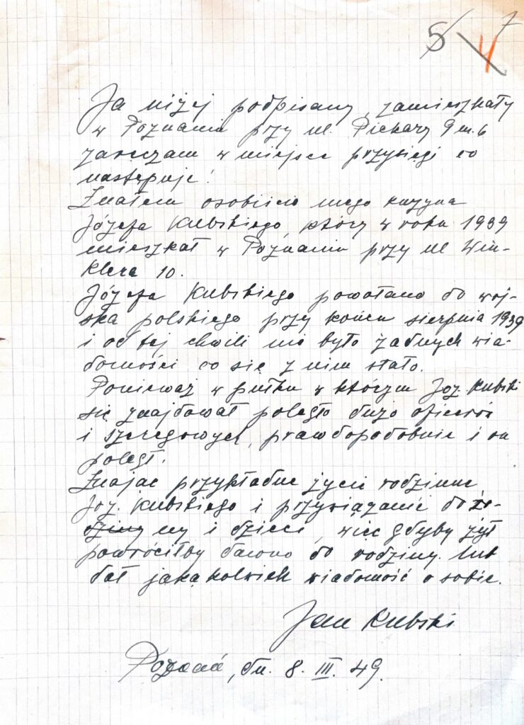 Zeznanie do orzeczenia J&oacute;zefa Kubskiego 1